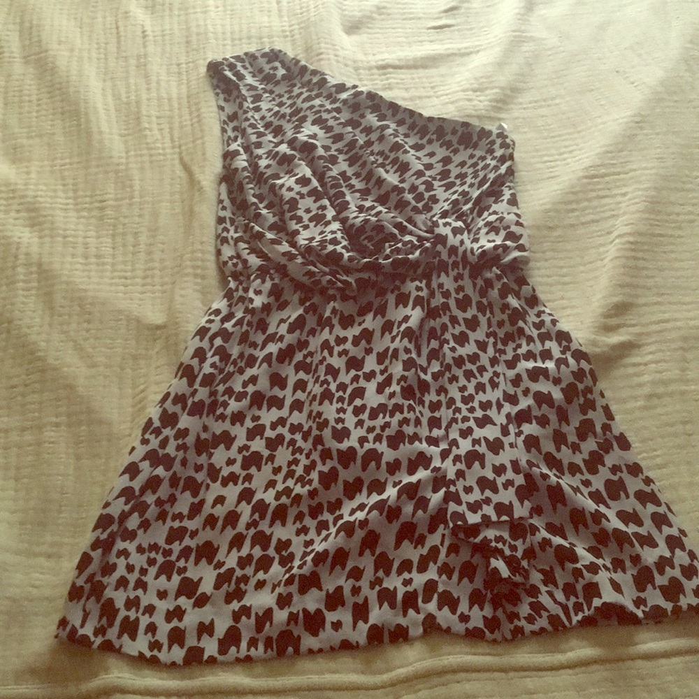 Silk, one shoulder dress, size 6, DVF, light blue